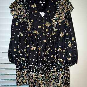 Lost + Wander Black Dress with Floral Accents